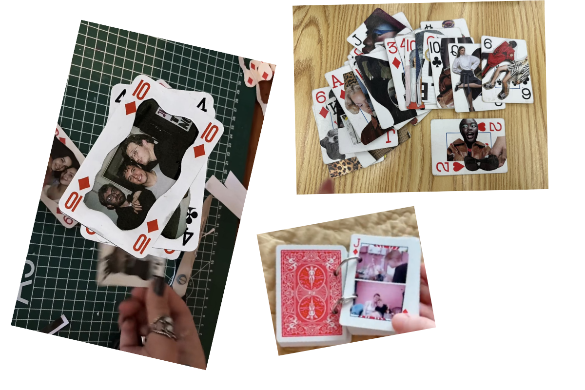 tiny scrapbook made from playing cards and photographs